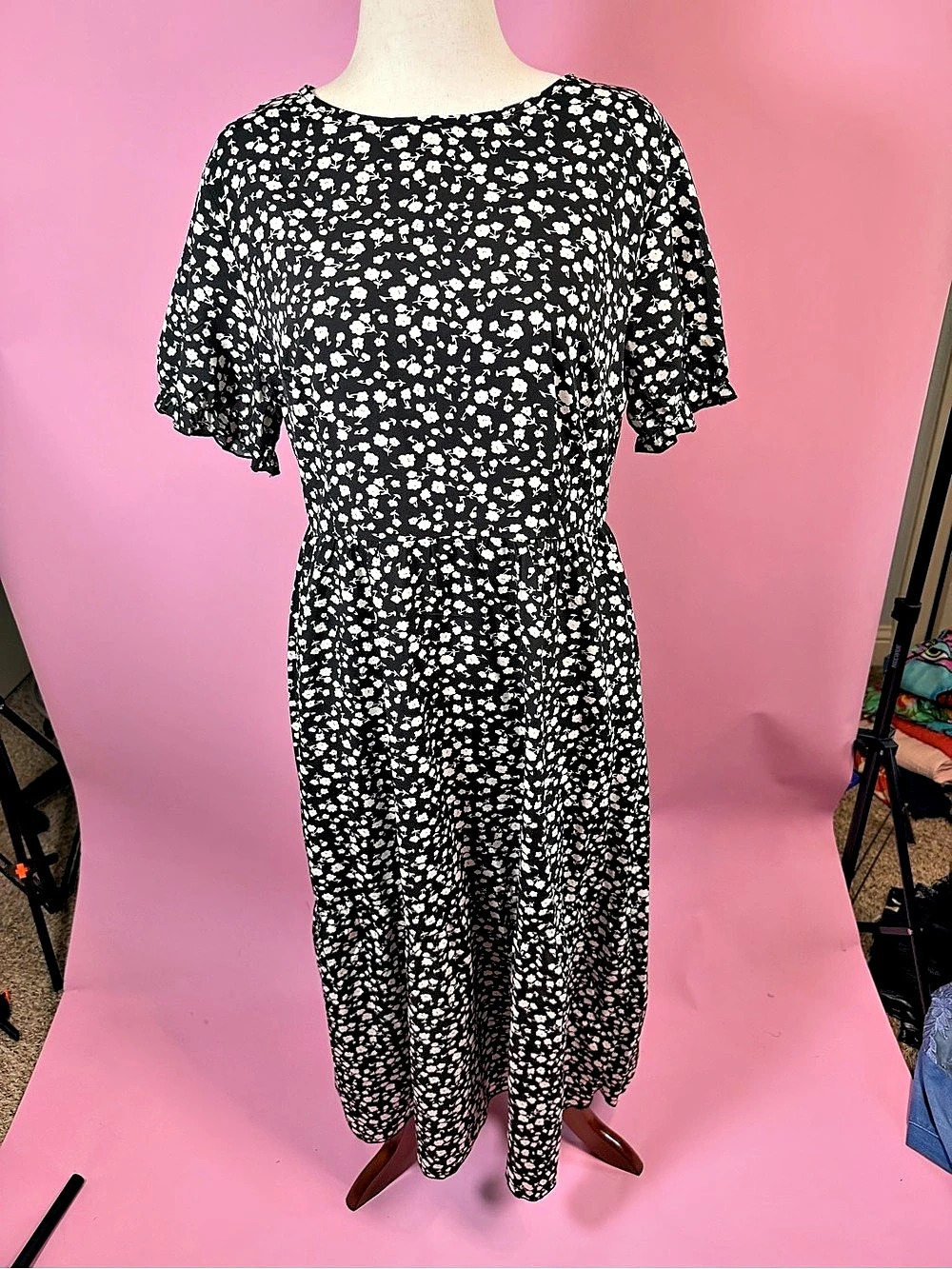 SHEIN Floral Maxi Dress Black & White XL Like New